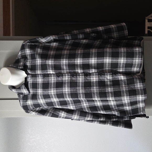 APRIL SKY Classic Black and White Plaid Women's Button Down Embroidered Shirt - Picture 3 of 6
